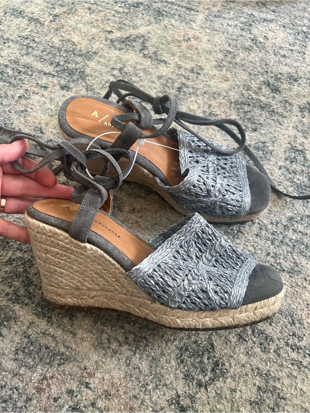 Anthropologie Jute Lace Up Wedge Sandals